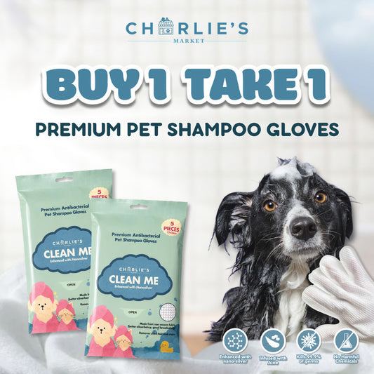 (BUY 1 TAKE 1) Charlie's Market Antibacterial All Natural Nano Silver Shampoo Wipe Gloves Dog Cat